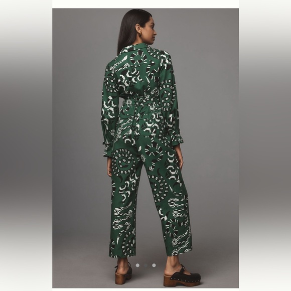 Anthropologie Dark Green Patterned Jumpsuit - Picture 2 of 6